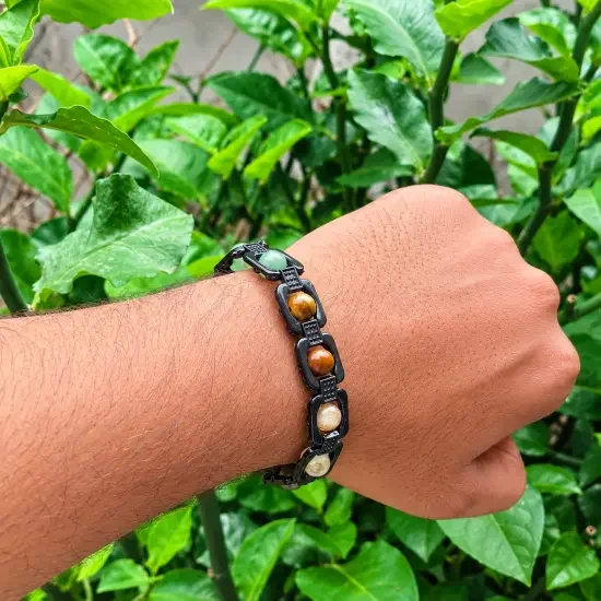 DhanYog Bracelet (Black Chain) – Natural Multi-Stone Gemstone Bracelet
