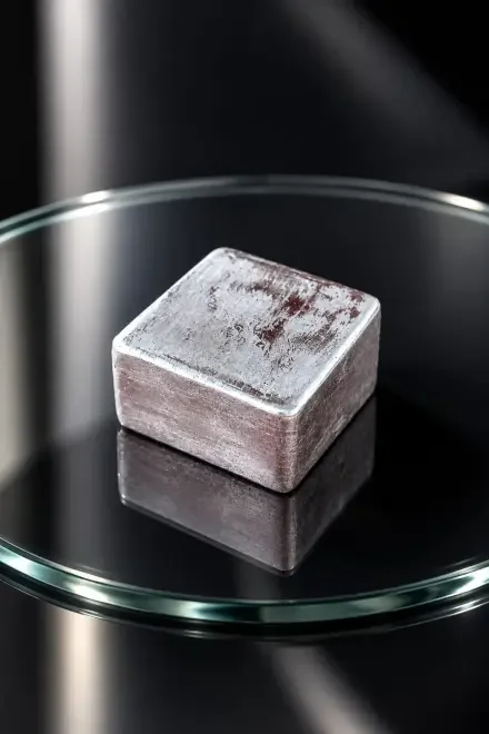 Close-up of the Pure Parad Block placed on a reflective glass surface, showcasing its detailed natural finish.