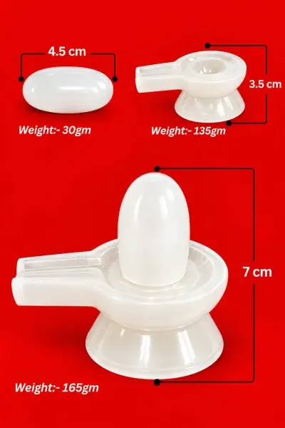 Sphatik Shivling measurements showing its 7 cm height and available weight options.