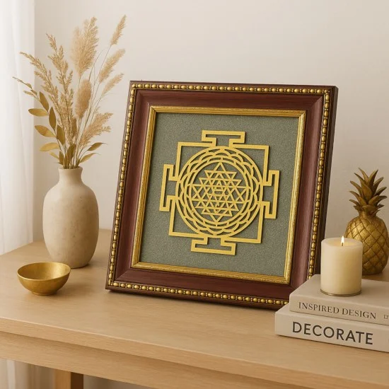 Shree Yantra on Natural Raw Pyrite Frame
