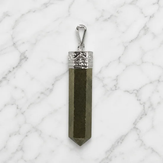 Natural Pyrite pencil pendant necklace with polished pointed gemstone design