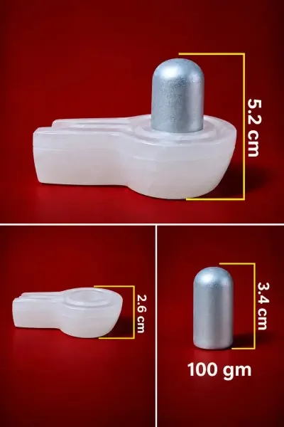 Complete product with detailed measurements, showing 4.8 cm assembled height, 2.6 cm Vedi height and 3.4 cm Lingam height.