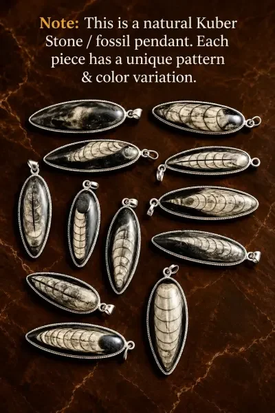 Natural Orthoceras fossil pendants showing unique fossil patterns and natural color variations