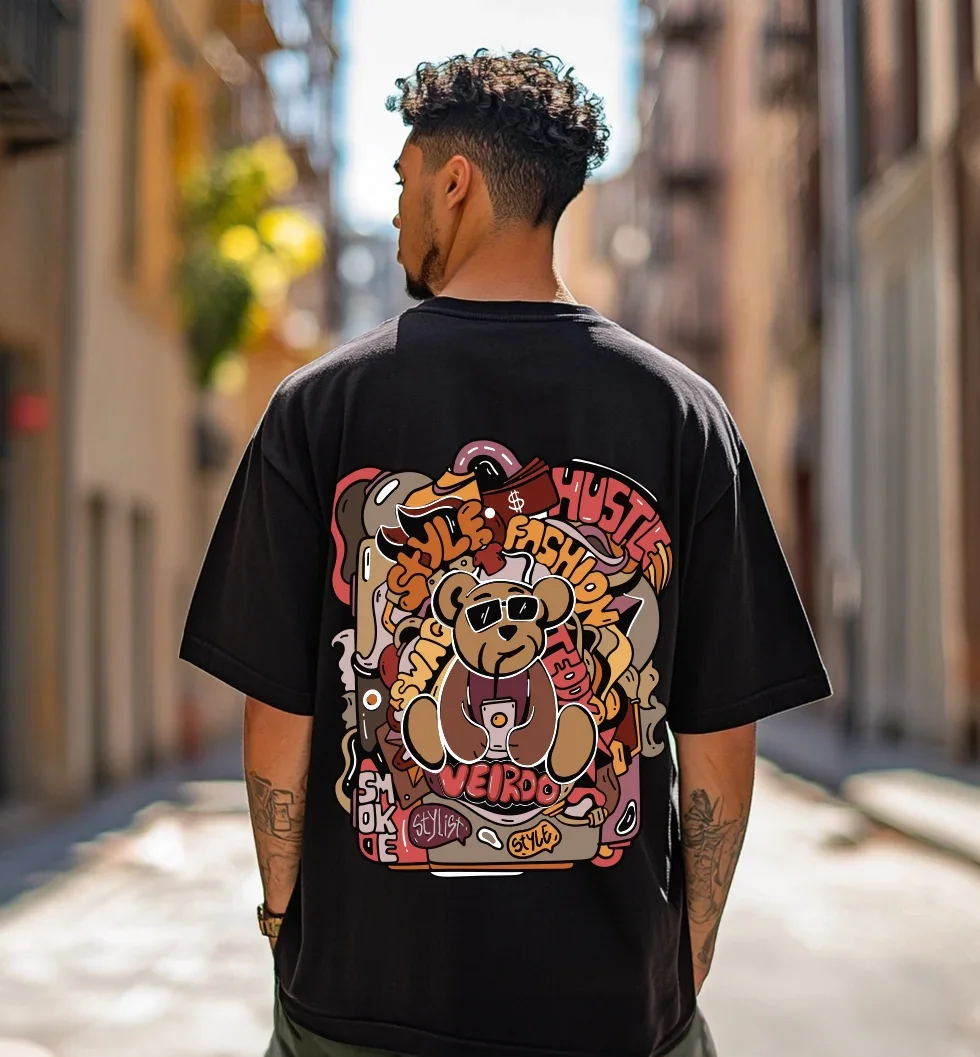 Teddy Black Oversized Back Graphic Printed T-shirt