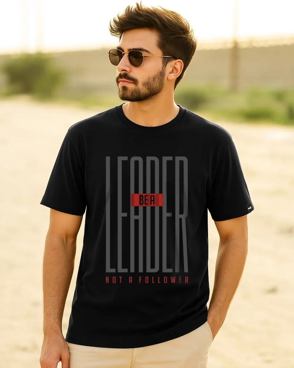Buy Men's Black Leader Typography T-shirt Online at Bewakoof