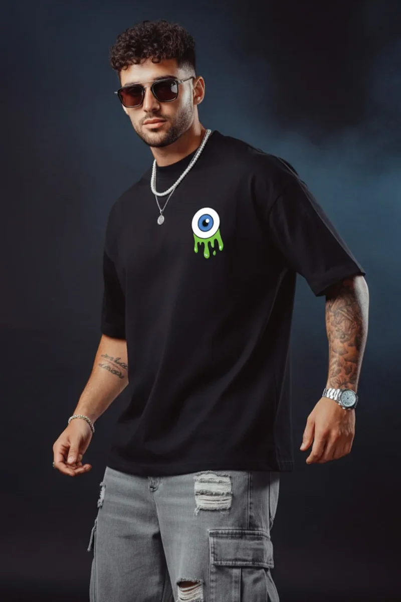 Eye Black Oversized Pocket Graphic Printed T-shirt