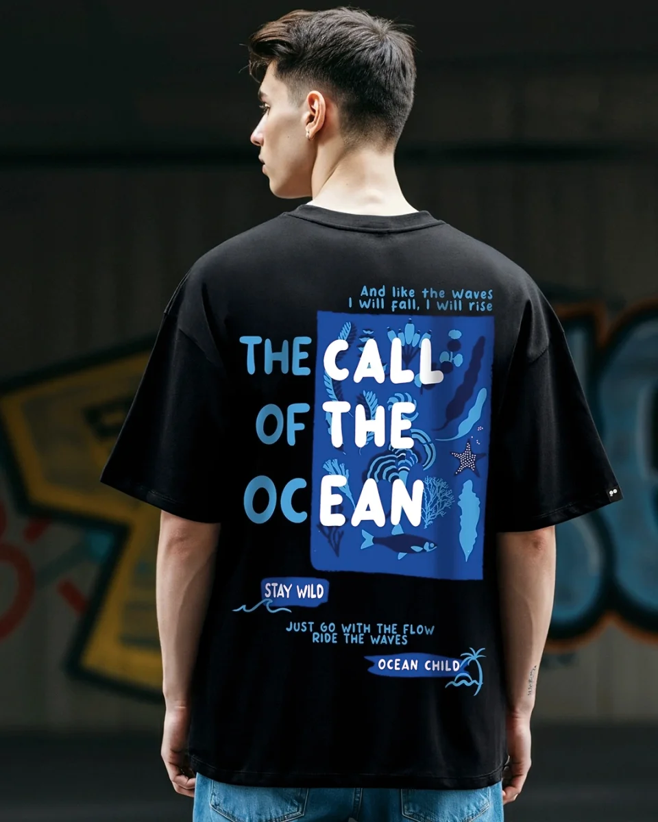 Black Ocean Child Graphic Printed Oversized T-shirt