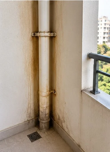 Rust Staining Around Balcony Pipe