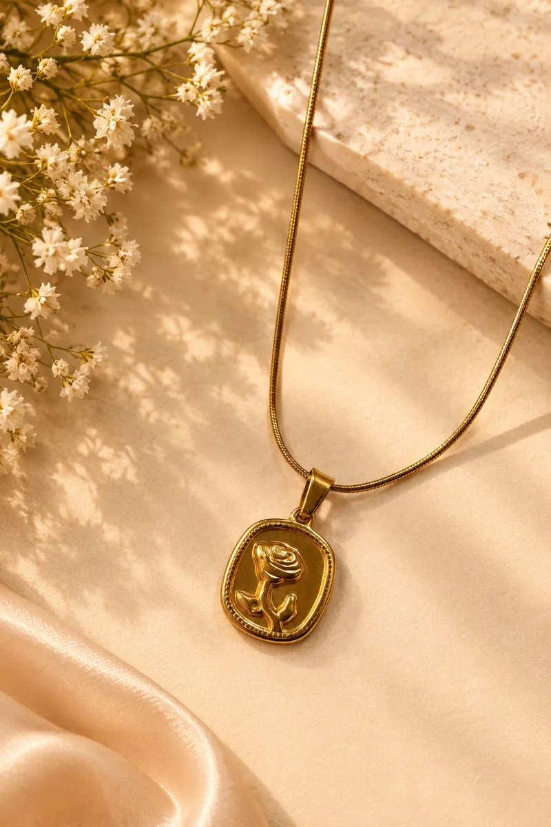 Anti Tarnish Gold Rose Necklace