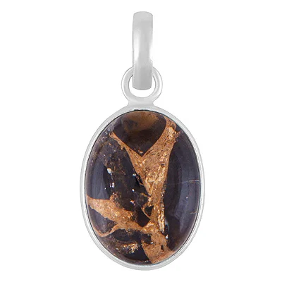 Black Copper Turquoise Oval Shape Solid Silver Pendant