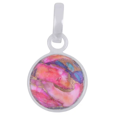 Pink Dahlia Copper Turquoise Round Shape Solid Silver Pendant