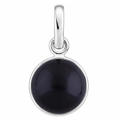 Natural Black Onyx Round Shape 925 Sterling Solid Silver Pendant