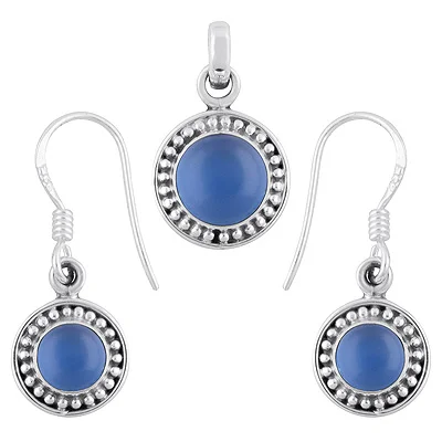 Beautifully Handcrafted Blue Chalcedony Pendant And Earings Set