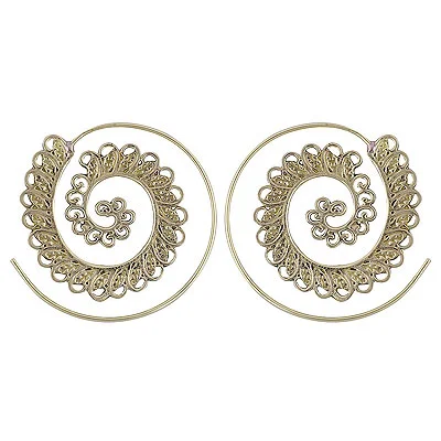 Gorgeous Star Pattern Around Plain Solid Brass Hoop Earrings