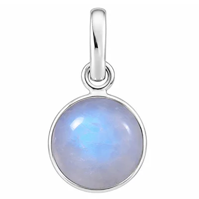 Natural Rainbow Moonstone Round Shape 925 Sterling Solid Silver Pendant