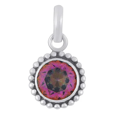 Oxidised Rawa Work Mystic Topaz Round Shape Solid Silver Pendant