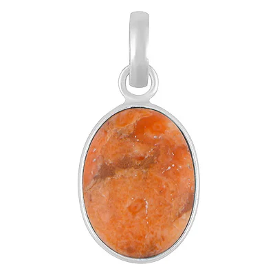 Coral Mohave Oval Shape Solid Silver Pendant