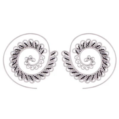 Gorgeous Star Pattern Around Silver Plating Solid Brass Spiral Earrings