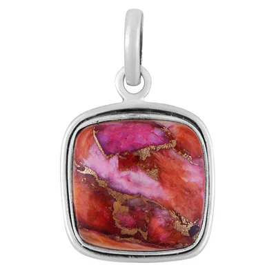 Pink Dahlia Copper Turquoise Cushion Shape 925 Sterling Solid Silver Pendant