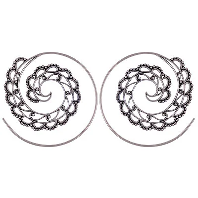 Alluring Pattern Around Silver Plating Plain Solid Brass Hoop Earrings