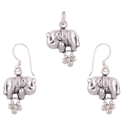 925 Sterling Silver Plain Elephant Pendant Set