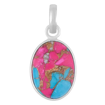 Cotton Candy Copper Turquoise Oval Shape Solid Silver Pendant