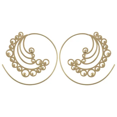 Stunning Rawa Pattern Work Around Plain Solid Brass Hoop Earrings