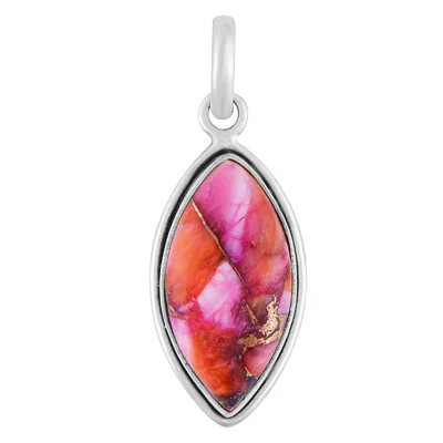 Pink Dahlia Copper Turquoise Marquise Shape 925 Sterling Solid Silver Pendant