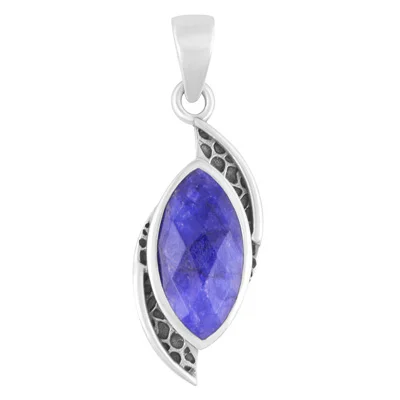 Blue Corundum Marquise Shape Solid Silver Pendant