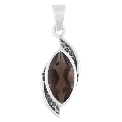 Smoky Topaz Marquise Shape Solid Silver Pendant