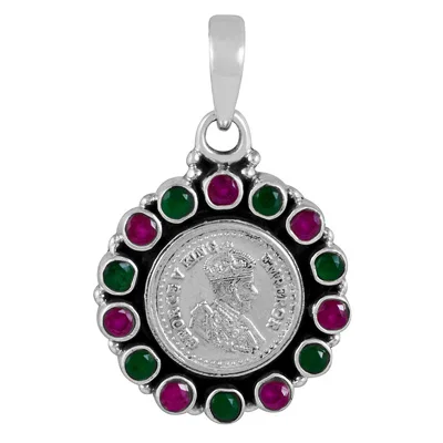 George V King Emperor Coin Corundum Round Shape Solid Silver Pendant