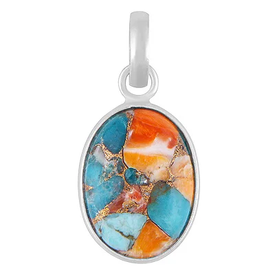 Oyster Copper Turquoise Oval Shape Solid Silver Pendant