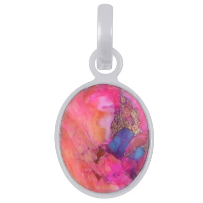Pink Dahlia Copper Turquoise Oval Shape Solid Silver Pendant