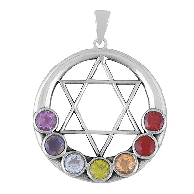 Beautiful Chakra Gemstone Star Multi Shape Solid Silver Pendant