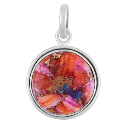Pink Dahlia Copper Turquoise Round Shape 925 Sterling Solid Silver Pendant