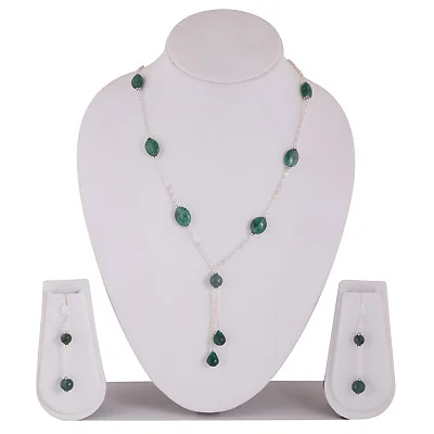 Green Jade Gemstone Solid Silver Necklace Set