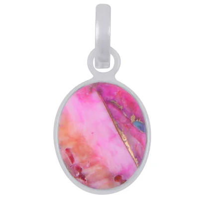 Pink Dahlia Copper Turquoise Oval Shape Solid Silver Pendant