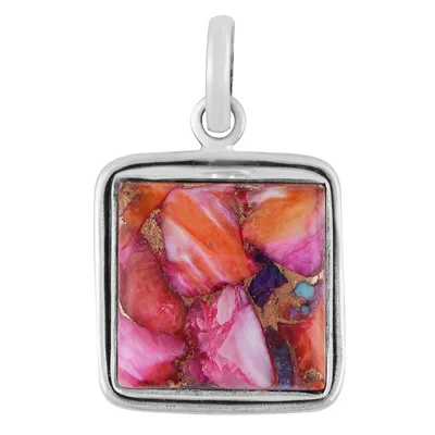 Pink Dahlia Copper Turquoise Square Shape 925 Sterling Solid Silver Pendant