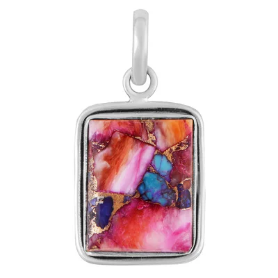 Pink Dahlia Copper Turquoise Rectangle Shape 925 Sterling Solid Silver Pendant