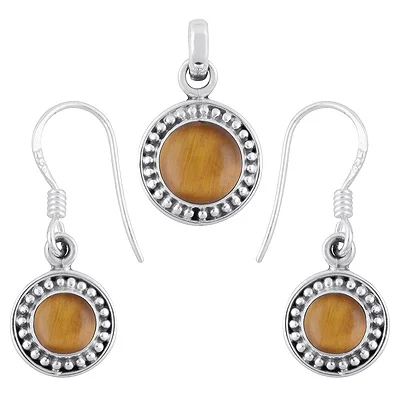 Beautifully Handcrafted Tiger's Eye Pendant And Earings Set