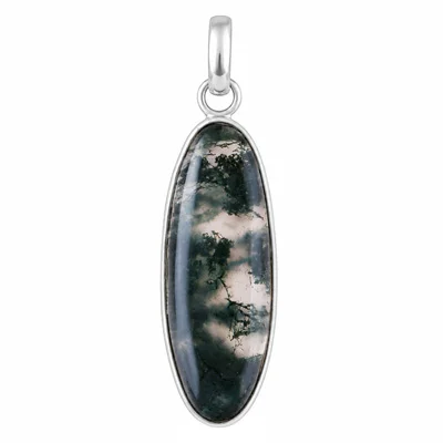 Classic Bezel Frame Around Moss Agate Oval Shape 925 Sterling Solid Silver Pendant