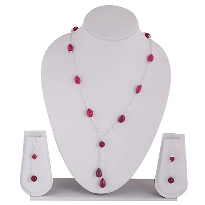 Red Corundum Gemstone Solid Silver Necklace Set