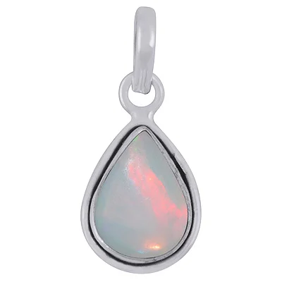 Plain Wire Around Ethiopian Opal Pear Shape 925 Sterling Solid Silver Pendants