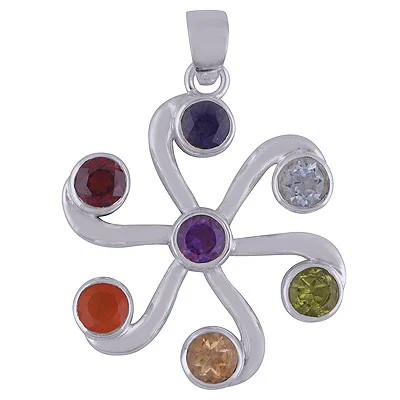 Chakra Gemstones Silver Pendant