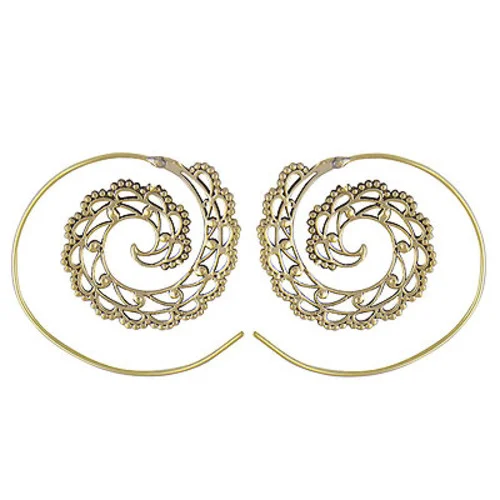 Alluring Pattern Around Plain Solid Brass Hoop Earrings