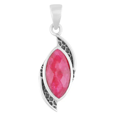 Red Corundum Marquise Shape Solid Silver Pendant
