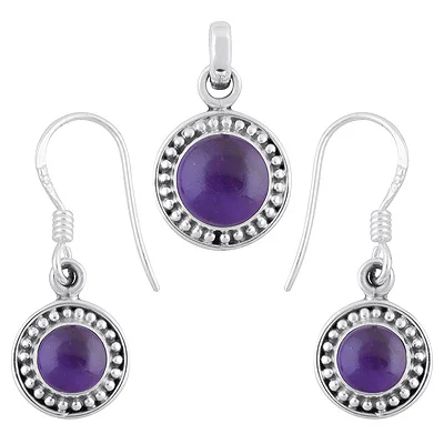 Amethyst Pendant And Earings Set