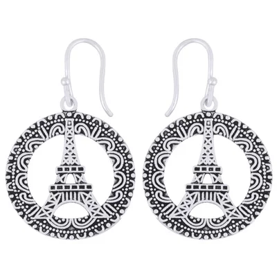 Eiffel Tower Shape Antique Design Silver Plating Solid Brass Dangle Earrings