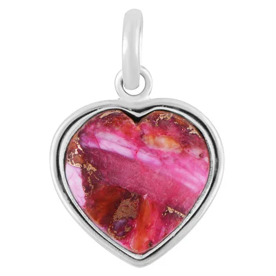 Pink Dahlia Copper Turquoise Heart Shape 925 Sterling Solid Silver Pendant