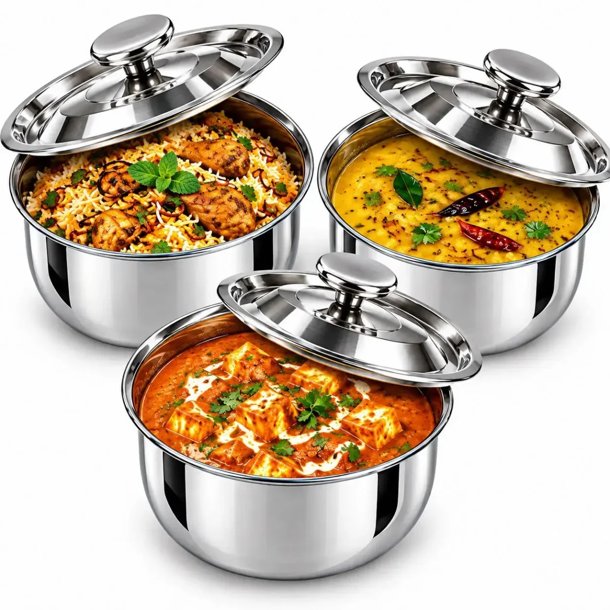 Tri-ply 3pc saffron handi set